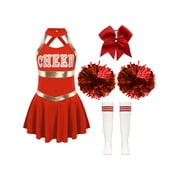ZDHoor Girls Cheerleader Costume Halloween Party Dress Up Cheerleading Uniform Outfit with Pom Poms B Red 12